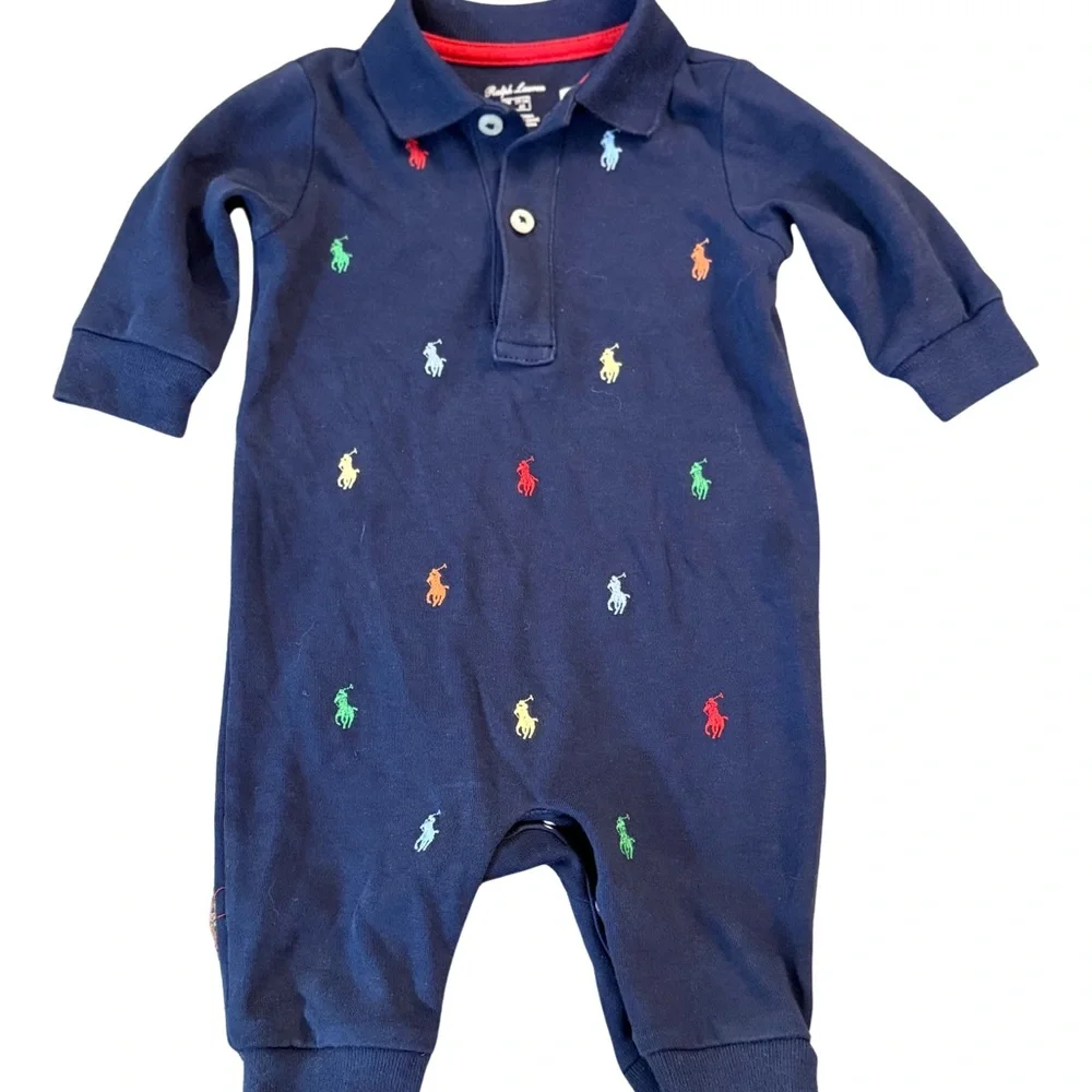 Ralph Lauren Kids Navy One Piece with‎ Colorful Embroidery